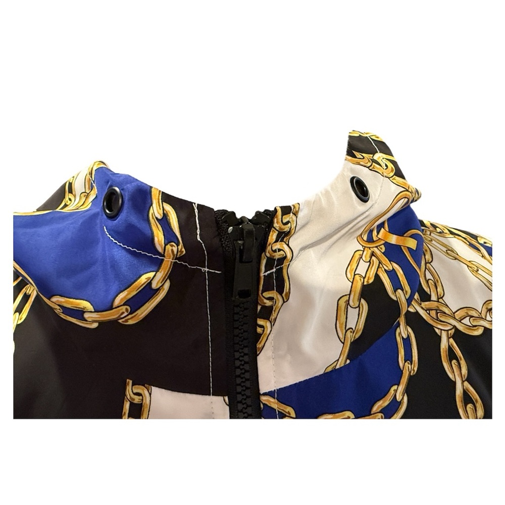 Forever 21 Chain Print Bomber Jacket - Blue, Black, Gold - Picture 5 of 7